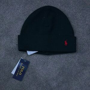 Polo by Ralph Lauren Black Knit Hat with Iconic Logo